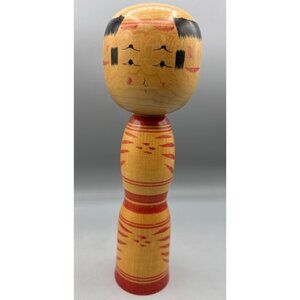Vintage Japanese Kokeshi Doll Handmade Wood Red Traditional 9.5" Tall Folk Art